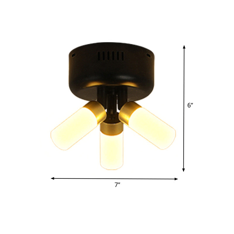 Pipe Semi Flush Light Metal Modern 3 Lights LED Semi Flush Ceiling Fixture in Black Finish for Balcony Clearhalo 'Ceiling Lights' 'Close To Ceiling Lights' 'Close to ceiling' 'Semi-flushmount' Lighting' 438343