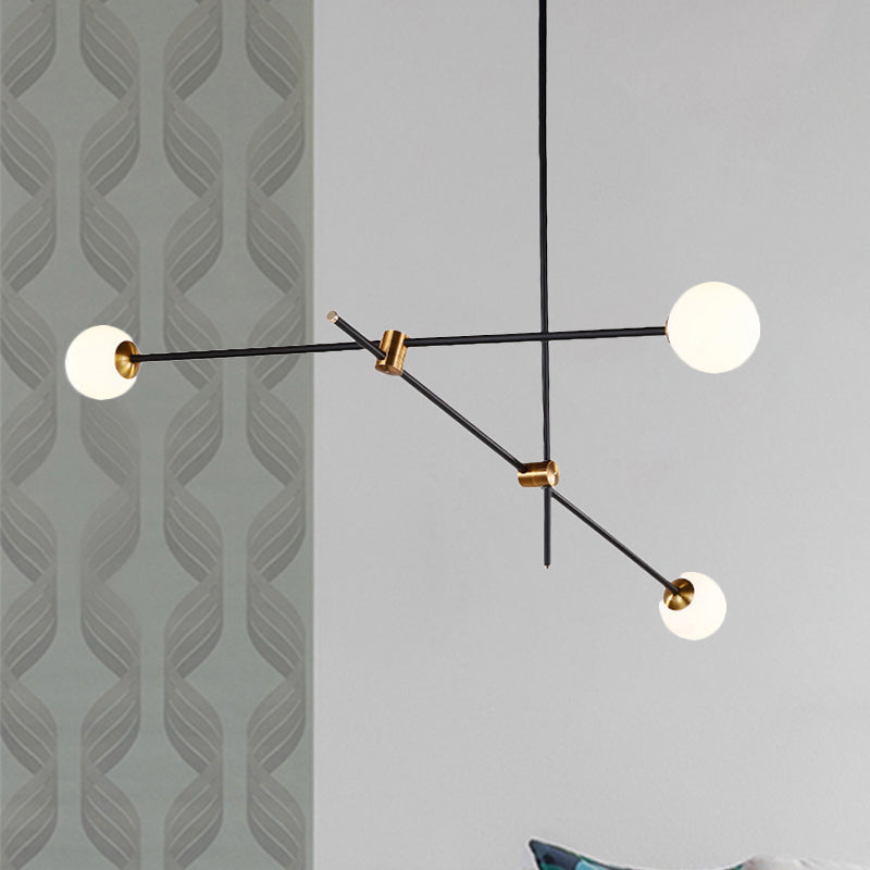 Modernist Exposed Ceiling Lamp Metallic 2/3 Lights Living Room Black Pendant Lighting with Opal Glass Ball Shade 3 Black Clearhalo 'Ceiling Lights' 'Chandeliers' 'Modern Chandeliers' 'Modern' Lighting' 438427