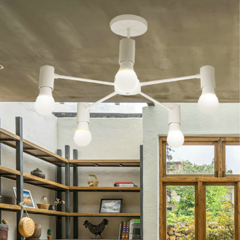3/5 Heads Semi Flush Light with Open Bulb Metallic Industrial Style Bedroom Ceiling Light Fixture in Black/White Clearhalo 'Ceiling Lights' 'Close To Ceiling Lights' 'Close to ceiling' 'Semi-flushmount' Lighting' 438558