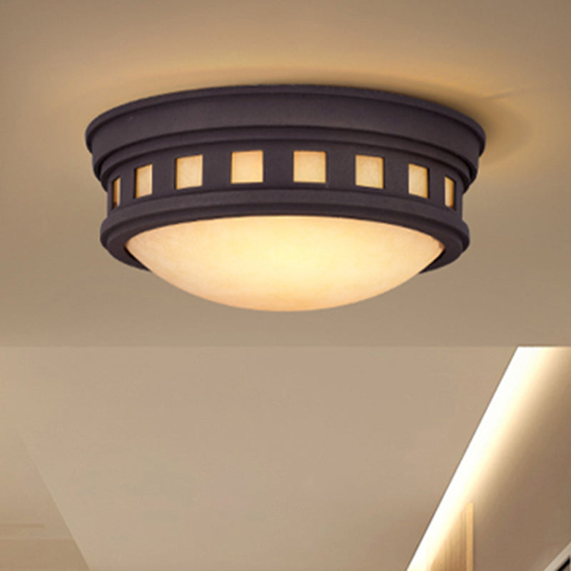 Drum Ceiling Flush Light Rustic Style Metal and Opal Glass Bronze/Gold Outdoor Flush Mount Light for Porch Clearhalo 'Ceiling Lights' 'Close To Ceiling Lights' 'Close to ceiling' 'Flush mount' Lighting' 438583