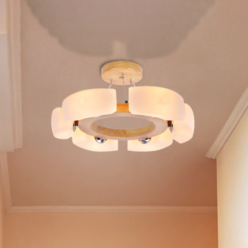 4/6 Light Wooden Ceiling Light Fixture Modern Unique Round Flush Mount Light, Warm/White Clearhalo 'Carpenter Chandeliers' 'Ceiling Lights' 'Chandeliers' 'Industrial' 'Modern Chandeliers' 'Modern' Lighting' 438637