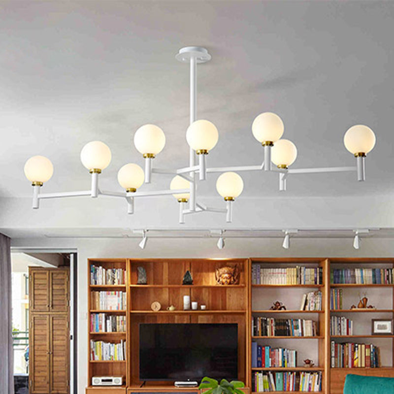Modern Orbit Chandelier Pendant White Glass 10-Head Living Room Island Light in Black/White/Gold Clearhalo 'Ceiling Lights' 'Glass shade' 'Glass' 'Island Lights' Lighting' 438745