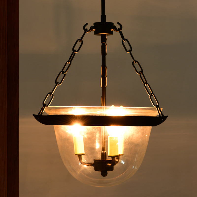 Domed Dining Room Chandelier Pendant Light Industrial Clear Glass 3-Light Black Hanging Fixture with Chain Clearhalo 'Ceiling Lights' 'Chandeliers' 'Glass shade' 'Glass' 'Industrial Chandeliers' 'Industrial' 'Middle Century Chandeliers' 'Pendant Lights' 'Tiffany' Lighting' 438759