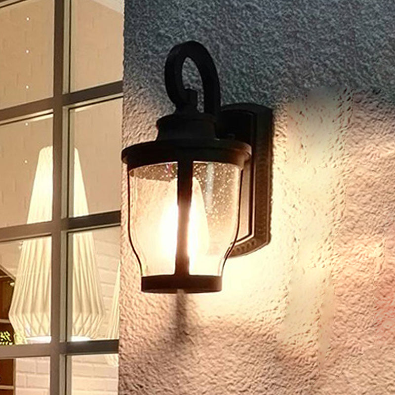 Gooseneck Outdoor Wall Light Fixture Industrial Bubble Glass 1 Light Black Sconce Lamp with Curved Arm Clearhalo 'Art deco wall lights' 'Cast Iron' 'Glass' 'Industrial wall lights' 'Industrial' 'Middle century wall lights' 'Modern' 'Rustic wall lights' 'Tiffany' 'Traditional wall lights' 'Wall Lamps & Sconces' 'Wall Lights' Lighting' 438836