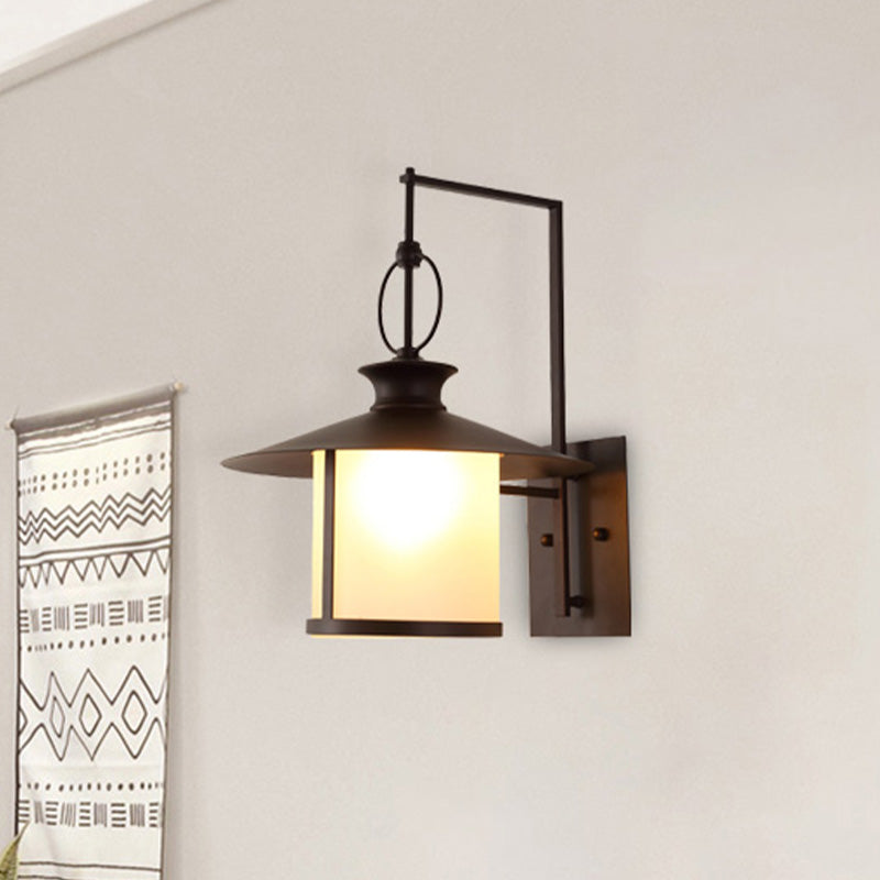 One Bulb Opal Glass Sconce Light Vintage Royal Black Cone/Cylinder Outdoor Wall Lamp Clearhalo 'Art deco wall lights' 'Cast Iron' 'Glass' 'Industrial wall lights' 'Industrial' 'Middle century wall lights' 'Modern' 'Rustic wall lights' 'Tiffany' 'Traditional wall lights' 'Wall Lamps & Sconces' 'Wall Lights' Lighting' 438863