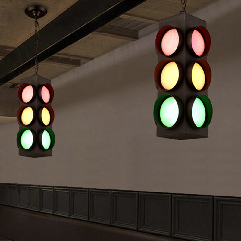 Traffic Light Restaurant Pendant Lamp Metal Antique Creative Chandelier in Black Finish Clearhalo 'Ceiling Lights' 'Chandeliers' Lighting' options 438864