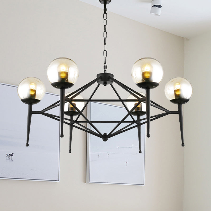 6/8-Bulb Ceiling Lamp with Globe Shade Clear Glass Industrial Dining Room Pendant Light Clearhalo 'Ceiling Lights' 'Chandeliers' 'Clear' 'Glass shade' 'Glass' 'Industrial Chandeliers' 'Industrial' 'Middle Century Chandeliers' 'Modern' 'Pendant Lights' 'Tiffany' 'Traditional Chandeliers' Lighting' 438879