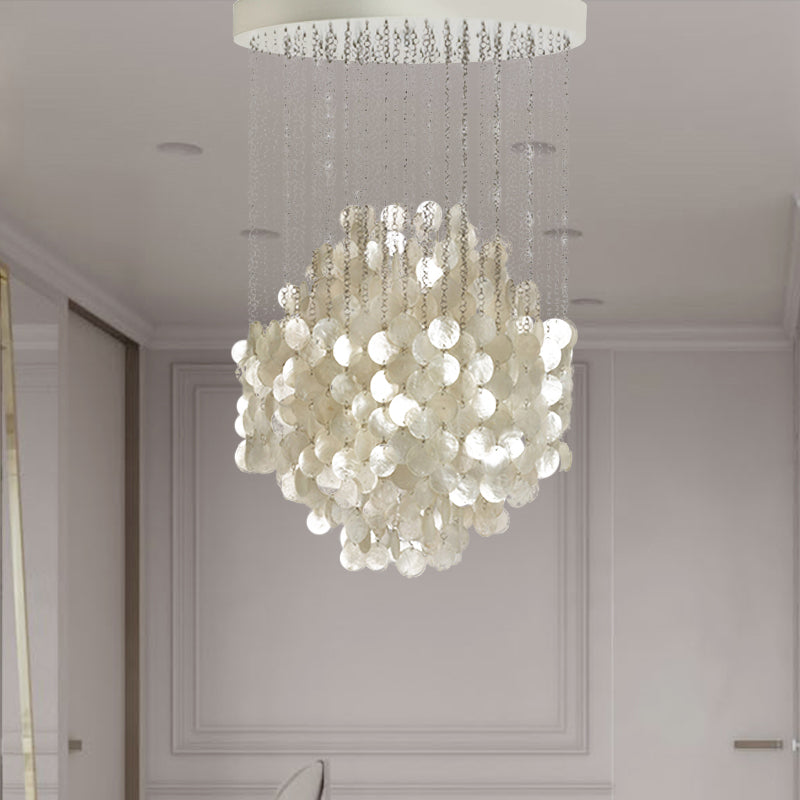 Wind Chime Chandelier Pendant Light Nordic Shell 19.5"/23.5" Dia 4 Lights White Hanging Ceiling Light Clearhalo 'Ceiling Lights' 'Chandeliers' 'Modern Chandeliers' 'Modern' Lighting' 438950