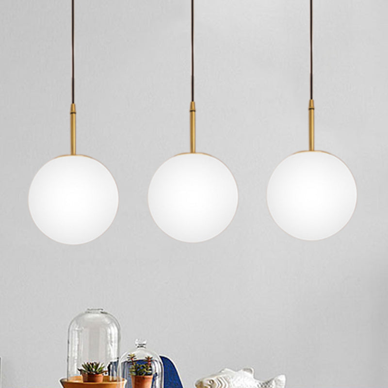 One Light Round Ceiling Pendant Light Modern Brass White Glass Hanging Lamp for Dining Room, 6"/8" Wide Clearhalo 'Art Deco Pendants' 'Cast Iron' 'Ceiling Lights' 'Ceramic' 'Crystal' 'Industrial Pendants' 'Industrial' 'Metal' 'Middle Century Pendants' 'Pendant Lights' 'Pendants' 'Tiffany' Lighting' 438970