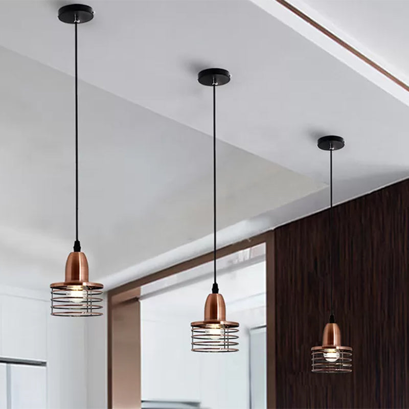 1 Light Drum Pendant Lighting with Wire Cage Shade Industrial Retro Black/Bronze Metal Ceiling Pendant for Kitchen Clearhalo 'Art Deco Pendants' 'Black' 'Cast Iron' 'Ceiling Lights' 'Ceramic' 'Crystal' 'Industrial Pendants' 'Industrial' 'Metal' 'Middle Century Pendants' 'Pendant Lights' 'Pendants' 'Rustic Pendants' 'Tiffany' Lighting' 438986