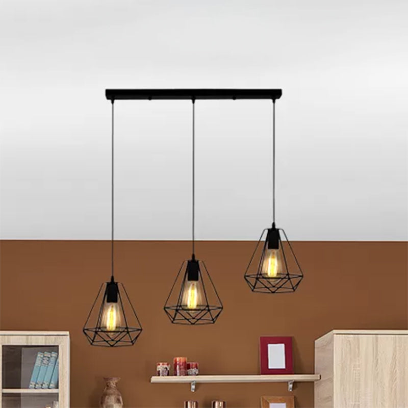 Metal Teardrop Cage Hanging Lighting Vintage Industrial 3 Lights Living Room Pendant Light in Black Clearhalo 'Art Deco Pendants' 'Black' 'Cast Iron' 'Ceiling Lights' 'Ceramic' 'Crystal' 'Industrial Pendants' 'Industrial' 'Metal' 'Middle Century Pendants' 'Pendant Lights' 'Pendants' 'Rustic Pendants' 'Tiffany' Lighting' 439031