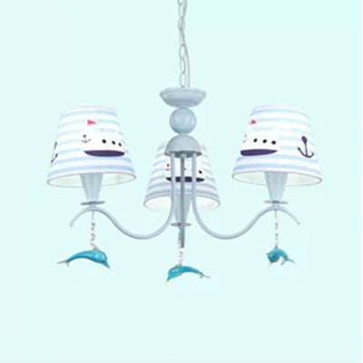 Creative Blue Chandelier Tapered Shade Metal Hanging Light with Dolphin Deco for Baby Room Clearhalo 'Ceiling Lights' 'Chandeliers' Lighting' options 44320
