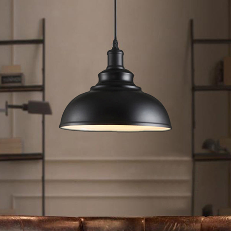 Black/Gray 1 Bulb Hanging Fixture Retro Metal Dome Shade Ceiling Pendant with Adjustable Cord, 12"/14"/16" W Clearhalo 'Art Deco Pendants' 'Black' 'Cast Iron' 'Ceiling Lights' 'Ceramic' 'Crystal' 'Industrial Pendants' 'Industrial' 'Metal' 'Middle Century Pendants' 'Pendant Lights' 'Pendants' 'Rustic Pendants' 'Tiffany' Lighting' 452489