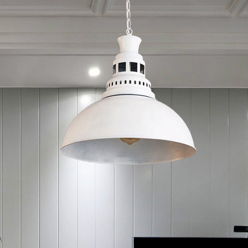 Dome Restaurant Ceiling Pendant Vintage Style Iron 1 Head Black/White Hanging Light with Vented Socket Clearhalo 'Art Deco Pendants' 'Black' 'Cast Iron' 'Ceiling Lights' 'Ceramic' 'Crystal' 'Industrial Pendants' 'Industrial' 'Metal' 'Middle Century Pendants' 'Pendant Lights' 'Pendants' 'Rustic Pendants' 'Tiffany' Lighting' 452496