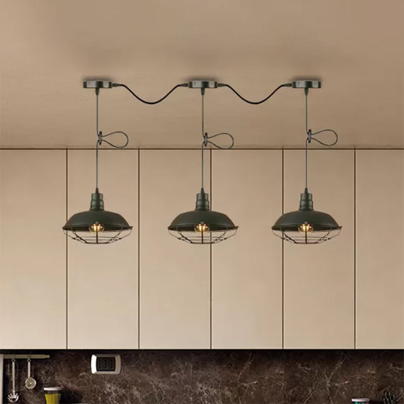 Barn Metallic Hanging Light Industrial Style 3/5 Lights Kitchen Pendant Lamp with Wire Cage in Black Finish Clearhalo 'Art Deco Pendants' 'Black' 'Cast Iron' 'Ceiling Lights' 'Ceramic' 'Crystal' 'Industrial Pendants' 'Industrial' 'Metal' 'Middle Century Pendants' 'Pendant Lights' 'Pendants' 'Rustic Pendants' 'Tiffany' Lighting' 456202