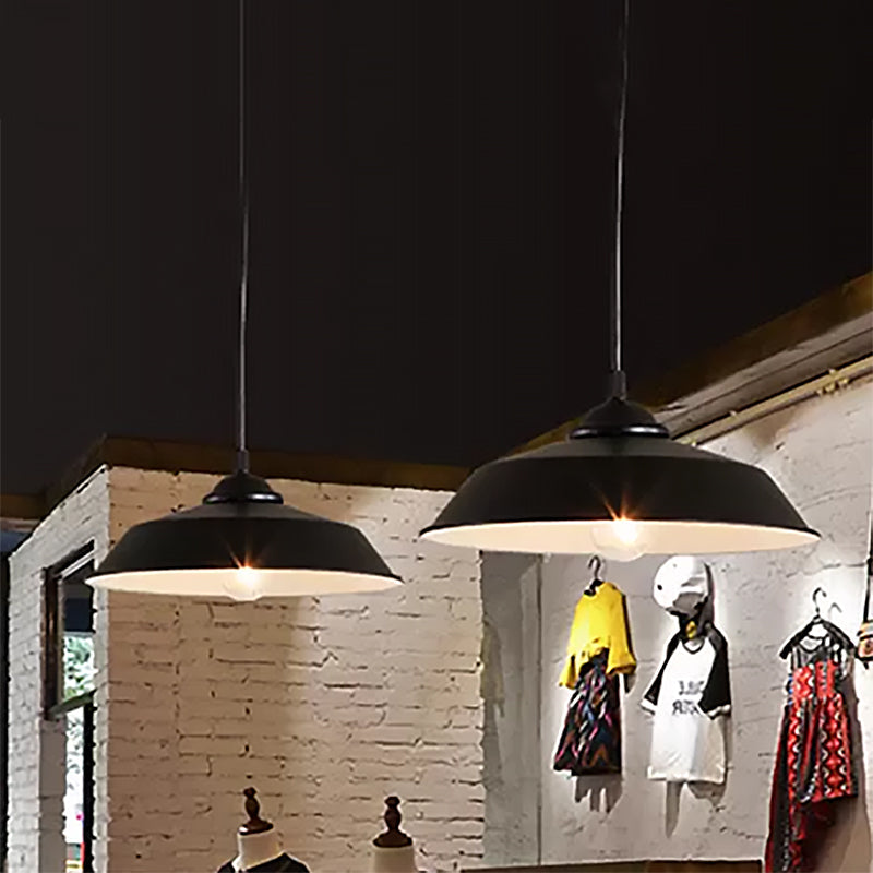 Metallic Black Finish Ceiling Lamp Barn Shade 1 Head Retro Industrial Hanging Pendant Light for Restaurant, 10"/14" Wide Clearhalo 'Art Deco Pendants' 'Black' 'Cast Iron' 'Ceiling Lights' 'Ceramic' 'Crystal' 'Industrial Pendants' 'Industrial' 'Metal' 'Middle Century Pendants' 'Pendant Lights' 'Pendants' 'Rustic Pendants' 'Tiffany' Lighting' 456234