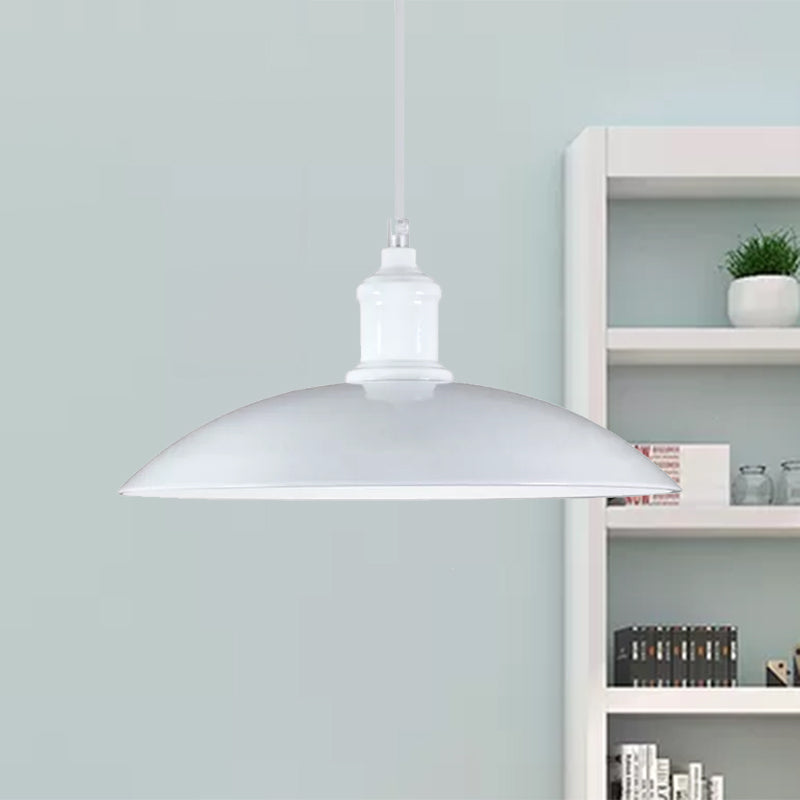 Metallic Saucer Shade Pendant Light Industrial Style 12.5"/16" W 1 Light Living Room Ceiling Hanging Light in Black/White Clearhalo 'Art Deco Pendants' 'Black' 'Cast Iron' 'Ceiling Lights' 'Ceramic' 'Crystal' 'Industrial Pendants' 'Industrial' 'Metal' 'Middle Century Pendants' 'Pendant Lights' 'Pendants' 'Rustic Pendants' 'Tiffany' Lighting' 456256