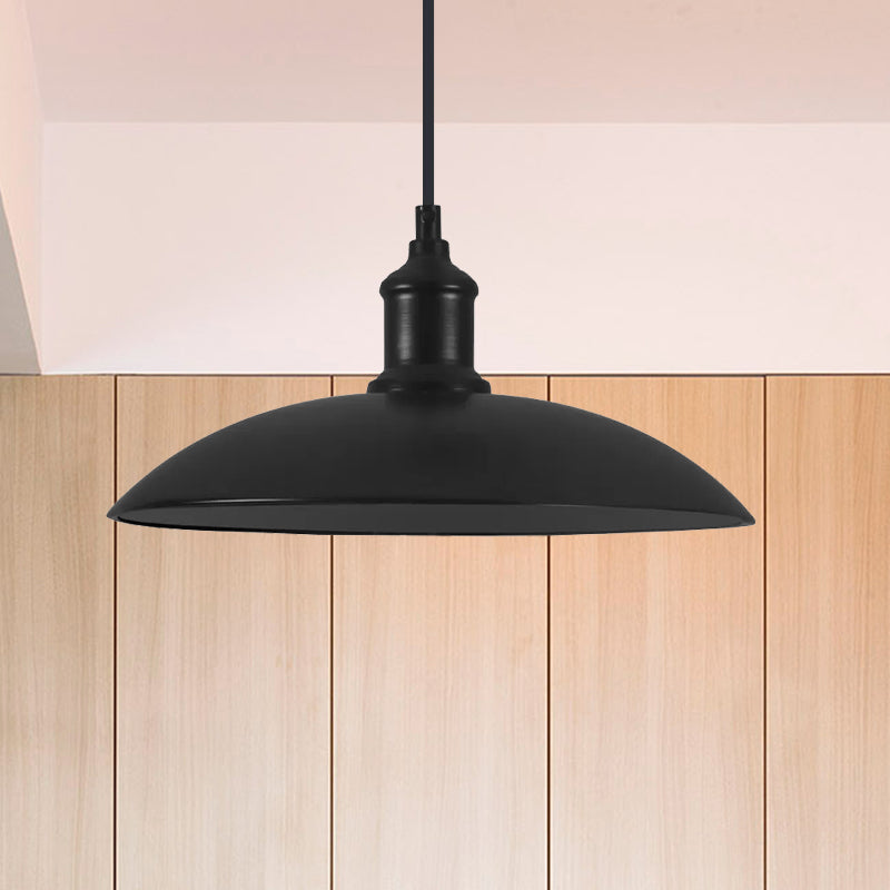 Metallic Saucer Shade Pendant Light Industrial Style 12.5"/16" W 1 Light Living Room Ceiling Hanging Light in Black/White Black Clearhalo 'Art Deco Pendants' 'Black' 'Cast Iron' 'Ceiling Lights' 'Ceramic' 'Crystal' 'Industrial Pendants' 'Industrial' 'Metal' 'Middle Century Pendants' 'Pendant Lights' 'Pendants' 'Rustic Pendants' 'Tiffany' Lighting' 456258