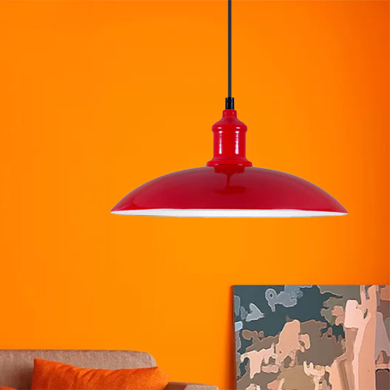 Green/Red Bowl Hanging Lamp Industrial Metal 1 Light Living Room Ceiling Pendant Light, 12.5"/16" Width Red Clearhalo 'Art Deco Pendants' 'Cast Iron' 'Ceiling Lights' 'Ceramic' 'Crystal' 'Industrial Pendants' 'Industrial' 'Metal' 'Middle Century Pendants' 'Pendant Lights' 'Pendants' 'Tiffany' Lighting' 456260
