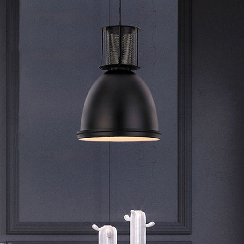 1 Light Dome Pendant Lighting Retro Metallic Black Finish Suspension Lamp with Mesh Design, 7.5"/11" Width Black Clearhalo 'Art Deco Pendants' 'Black' 'Cast Iron' 'Ceiling Lights' 'Ceramic' 'Crystal' 'Industrial Pendants' 'Industrial' 'Metal' 'Middle Century Pendants' 'Pendant Lights' 'Pendants' 'Rustic Pendants' 'Tiffany' Lighting' 456358