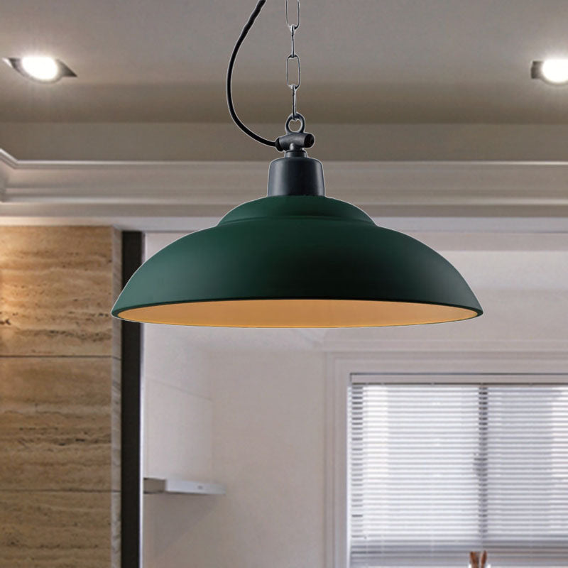 1 Head Metallic Hanging Lamp Vintage Style Black/Green Bowl Indoor Pendant Light with Chain Clearhalo 'Art Deco Pendants' 'Black' 'Cast Iron' 'Ceiling Lights' 'Ceramic' 'Crystal' 'Industrial Pendants' 'Industrial' 'Metal' 'Middle Century Pendants' 'Pendant Lights' 'Pendants' 'Rustic Pendants' 'Tiffany' Lighting' 456388