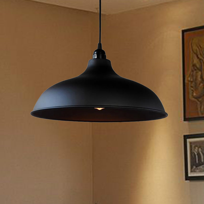 1 Light Metal Ceiling Pendant Industrial Style Matte Black/Black Bowl Living Room Hanging Lamp Clearhalo 'Art Deco Pendants' 'Black' 'Cast Iron' 'Ceiling Lights' 'Ceramic' 'Crystal' 'Industrial Pendants' 'Industrial' 'Metal' 'Middle Century Pendants' 'Pendant Lights' 'Pendants' 'Rustic Pendants' 'Tiffany' Lighting' 456393