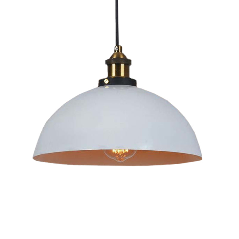 Black/White 1 Head Ceiling Light Antique Style Metallic Domed Pendant Lighting for Restaurant, 12"/16" Dia White Clearhalo 'Art Deco Pendants' 'Black' 'Cast Iron' 'Ceiling Lights' 'Ceramic' 'Crystal' 'Industrial Pendants' 'Industrial' 'Metal' 'Middle Century Pendants' 'Pendant Lights' 'Pendants' 'Rustic Pendants' 'Tiffany' Lighting' 456408