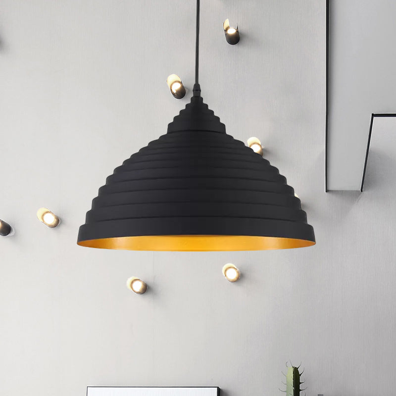 Ridged Dome Aluminum Pendant Lighting Retro 1 Bulb Coffee Shop Ceiling Light with Adjustable Cord in Black Clearhalo 'Art Deco Pendants' 'Black' 'Cast Iron' 'Ceiling Lights' 'Ceramic' 'Crystal' 'Industrial Pendants' 'Industrial' 'Metal' 'Middle Century Pendants' 'Pendant Lights' 'Pendants' 'Rustic Pendants' 'Tiffany' Lighting' 456410