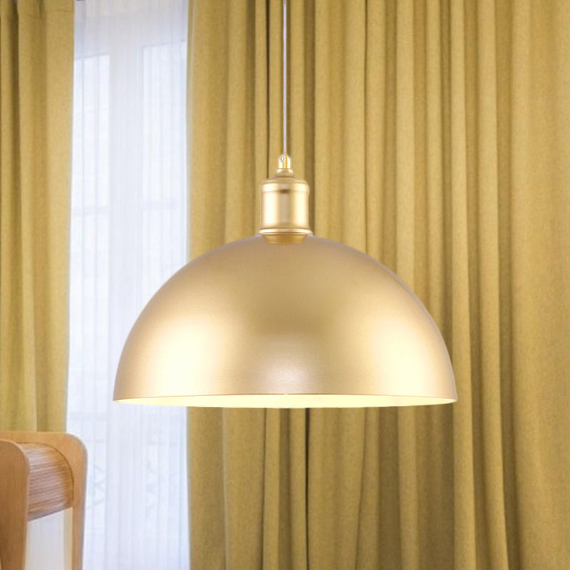 Industrial Dome Hanging Lamp 1 Light Metallic Height Adjustable Pendant Lighting in Gold for Bedroom, 12"/16" Dia Clearhalo 'Art Deco Pendants' 'Cast Iron' 'Ceiling Lights' 'Ceramic' 'Crystal' 'Industrial Pendants' 'Industrial' 'Metal' 'Middle Century Pendants' 'Pendant Lights' 'Pendants' 'Tiffany' Lighting' 456489