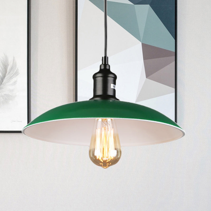 1 Bulb Hanging Pendant Light with Dome Shade Metallic Vintage Dining Table Ceiling Pendant in Green, 14"/18" Dia Clearhalo 'Art Deco Pendants' 'Cast Iron' 'Ceiling Lights' 'Ceramic' 'Crystal' 'Industrial Pendants' 'Industrial' 'Metal' 'Middle Century Pendants' 'Pendant Lights' 'Pendants' 'Tiffany' Lighting' 456495