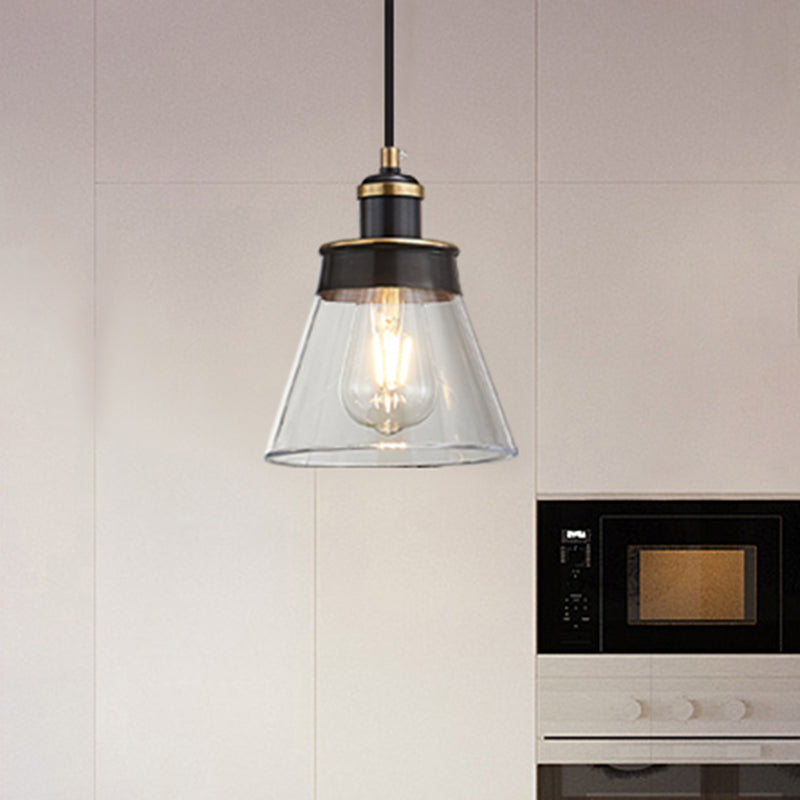 Brass 1 Light Pendant Lighting Industrial Clear/Amber/Smoked Glass Cone Hanging Lamp for Indoor Clearhalo 'Ceiling Lights' 'Glass shade' 'Glass' 'Industrial Pendants' 'Industrial' 'Island Lights' 'Middle Century Pendants' 'Pendant Lights' 'Pendants' 'Tiffany' Lighting' 456677