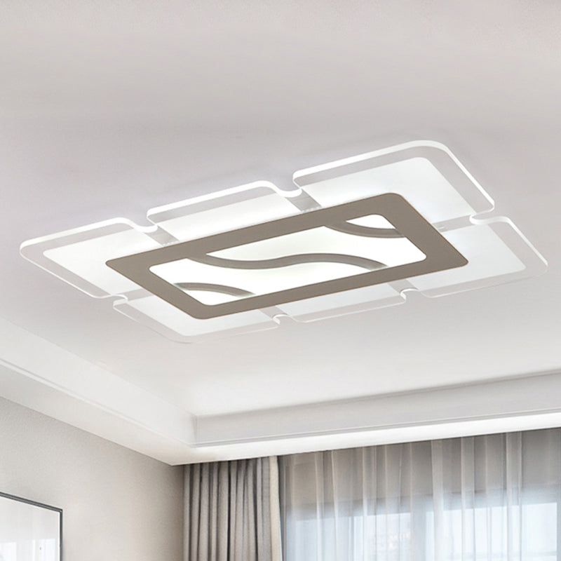Rectangular Flush Mount Lamp Simplicity Acrylic LED 23.5"/35.5"/47" Wide White Ceiling Light in Warm/White Light White White Clearhalo 'Ceiling Lights' 'Close To Ceiling Lights' 'Close to ceiling' 'Flush mount' Lighting' 456728