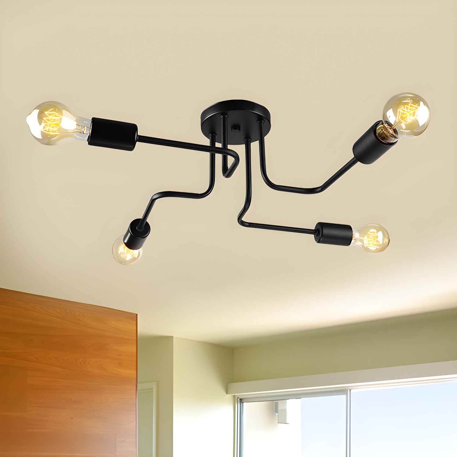 Vintage Exposed Ceiling Flush Mount 4/6-Light Metallic Semi Flush Light with Sputnik Design in Antique Brass/Black Clearhalo 'Ceiling Lights' 'Close To Ceiling Lights' 'Close to ceiling' 'Semi-flushmount' Lighting' 456779