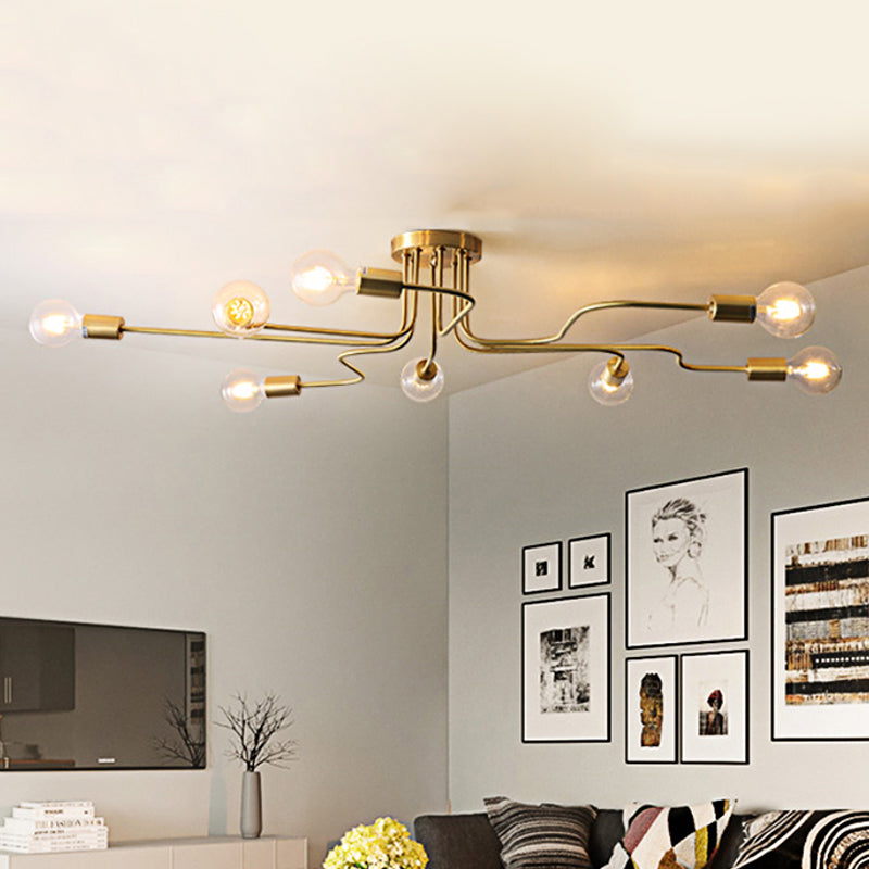 Vintage Exposed Ceiling Flush Mount 4/6-Light Metallic Semi Flush Light with Sputnik Design in Antique Brass/Black Clearhalo 'Ceiling Lights' 'Close To Ceiling Lights' 'Close to ceiling' 'Semi-flushmount' Lighting' 456780