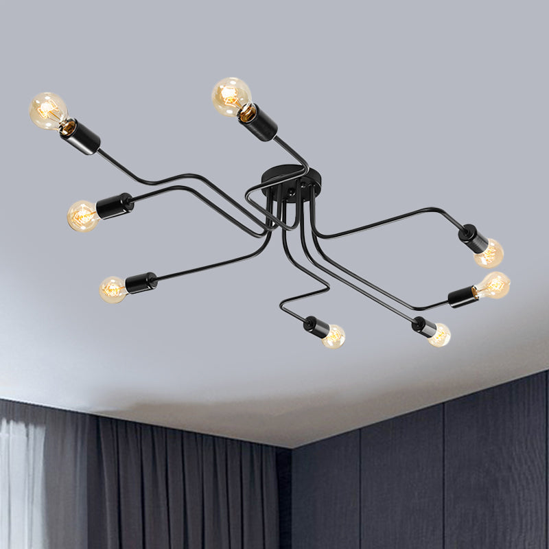 Vintage Exposed Ceiling Flush Mount 4/6-Light Metallic Semi Flush Light with Sputnik Design in Antique Brass/Black Clearhalo 'Ceiling Lights' 'Close To Ceiling Lights' 'Close to ceiling' 'Semi-flushmount' Lighting' 456782