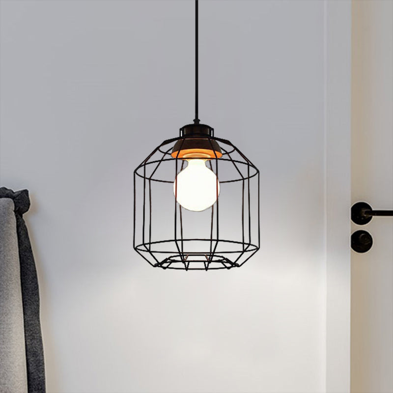 1 Head Hanging Pendant Light with Barrel/Cylinder Cage Shade Metal Retro Style Bedroom Hanging Lamp in Black Clearhalo 'Art Deco Pendants' 'Black' 'Cast Iron' 'Ceiling Lights' 'Ceramic' 'Crystal' 'Industrial Pendants' 'Industrial' 'Metal' 'Middle Century Pendants' 'Pendant Lights' 'Pendants' 'Rustic Pendants' 'Tiffany' Lighting' 456800