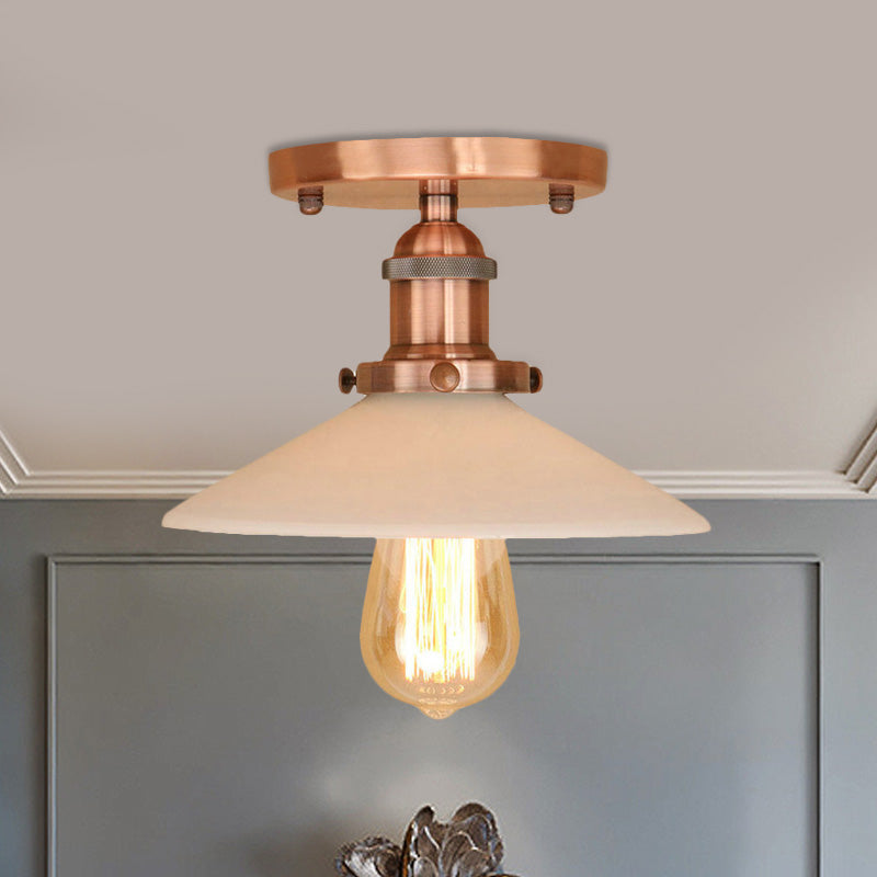 Metal Conical Semi-Flush Mount Light Vintage Style 1 Light Dining Table Ceiling Light Fixture in Bronze/Brass Finish Clearhalo 'Ceiling Lights' 'Close To Ceiling Lights' 'Close to ceiling' 'Flush mount' 'Industrial Flush Mount' Lighting' 456814