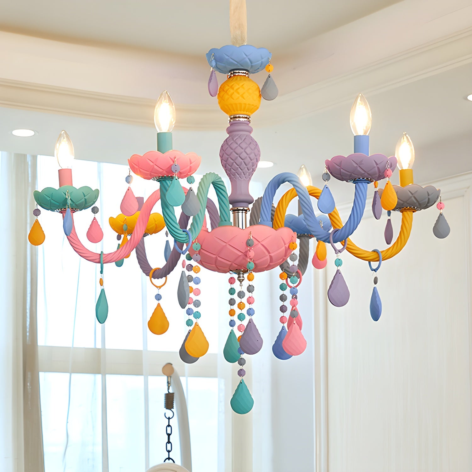 Nordic Style Macron Chandelier Multi Light Candle Pendant Lighting Fixture for Living Room