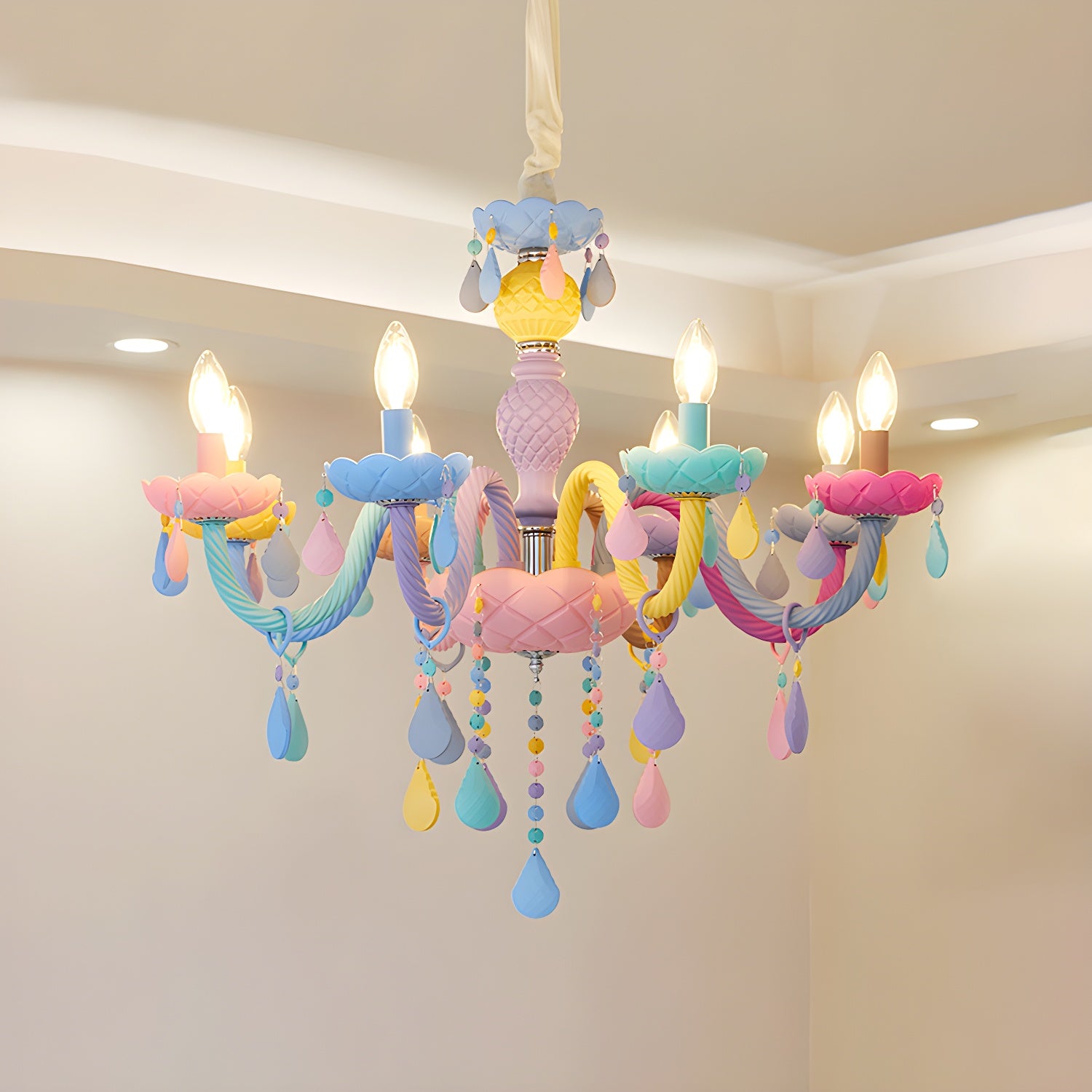 Nordic Style Macron Chandelier Multi Light Candle Pendant Lighting Fixture for Living Room