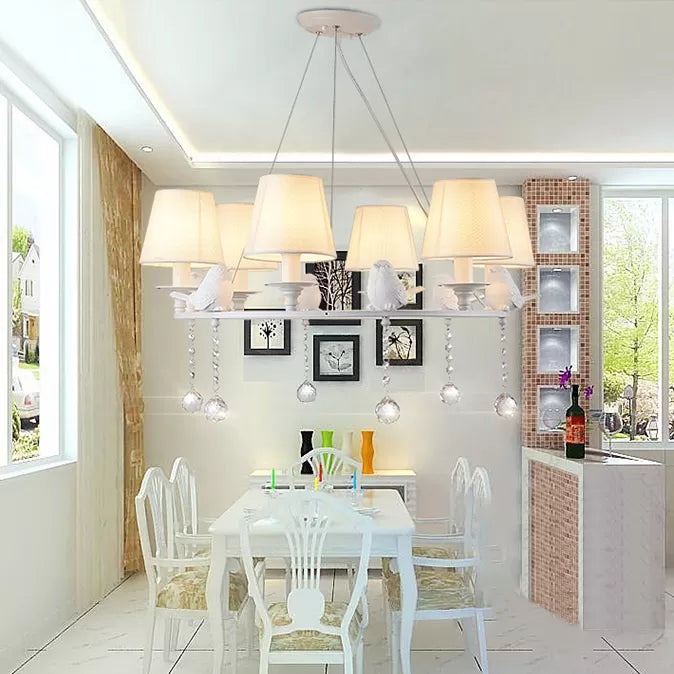 Bucket Shade Living Room Chandelier Metal Elegant Hanging Lamp with Crystal in White Clearhalo 'Ceiling Lights' 'Chandeliers' Lighting' options 45924