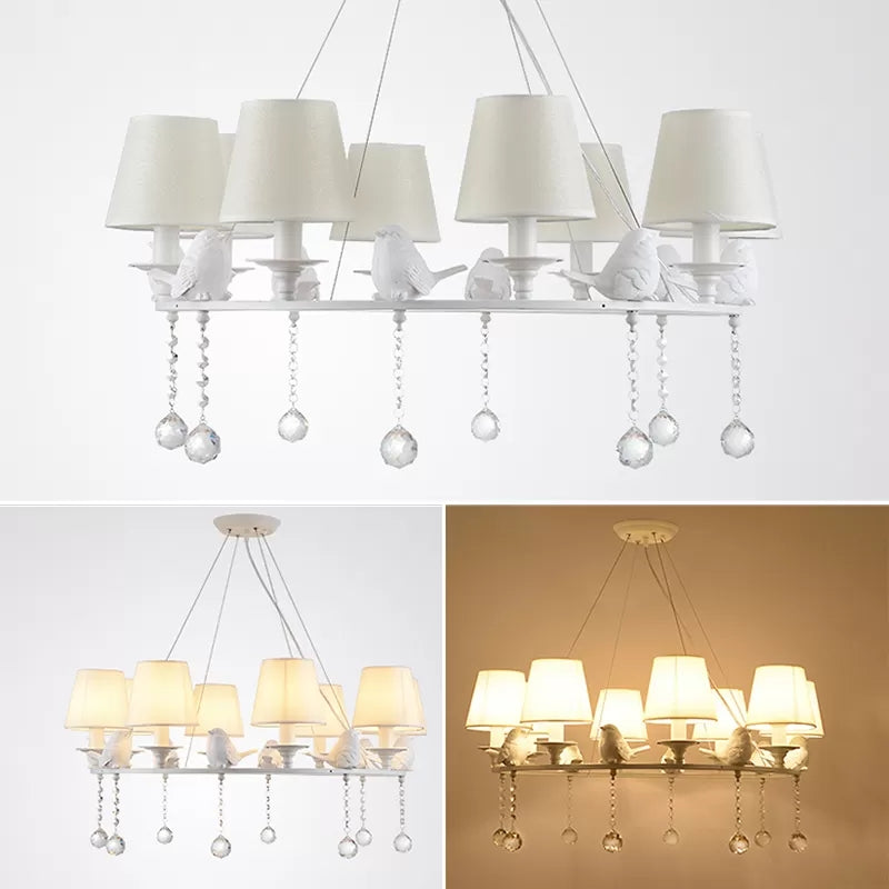 Bucket Shade Living Room Chandelier Metal Elegant Hanging Lamp with Crystal in White Clearhalo 'Ceiling Lights' 'Chandeliers' Lighting' options 45927