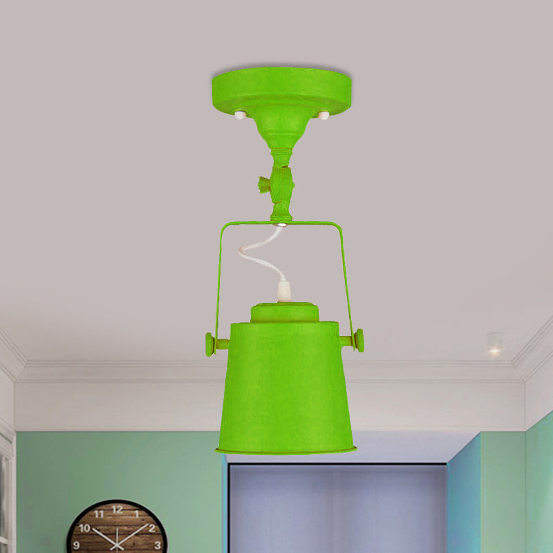 Retro Loft Tapered Semi Flush Pendant Light 1 Head Rotatable Metal Ceiling Lamp in Grey/Red/Pink for Bedroom Green Clearhalo 'Ceiling Lights' 'Close To Ceiling Lights' 'Close to ceiling' 'Semi-flushmount' Lighting' 460037