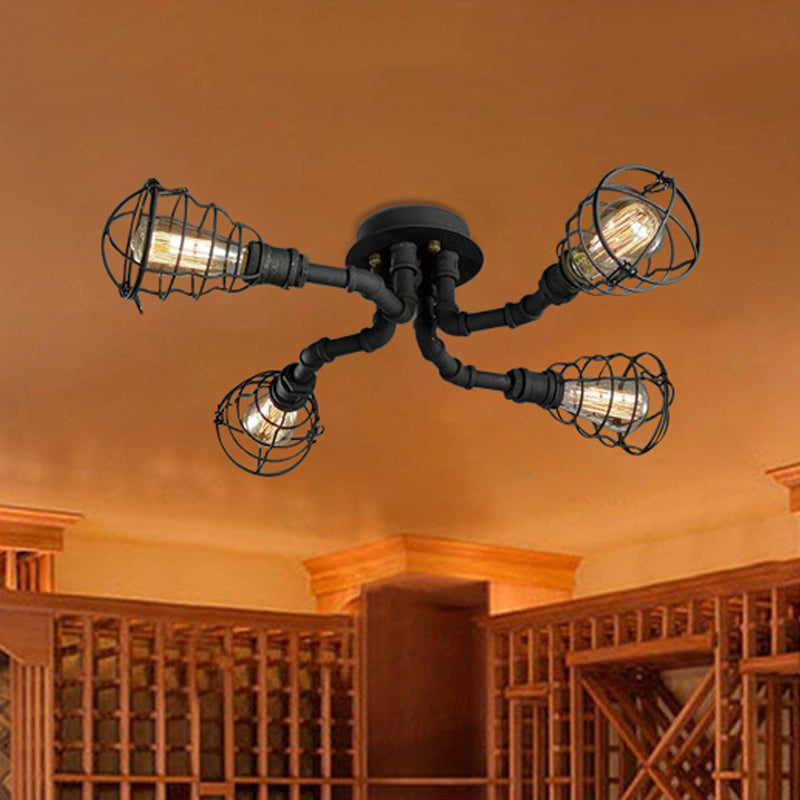 Black/Bronze 4/6/8 Bulbs Ceiling Lamp Farmhouse Metal Twisted Pipe Semi Flush Light Fixture for Restaurant Clearhalo 'Ceiling Lights' 'Close To Ceiling Lights' 'Close to ceiling' 'Semi-flushmount' Lighting' 460052