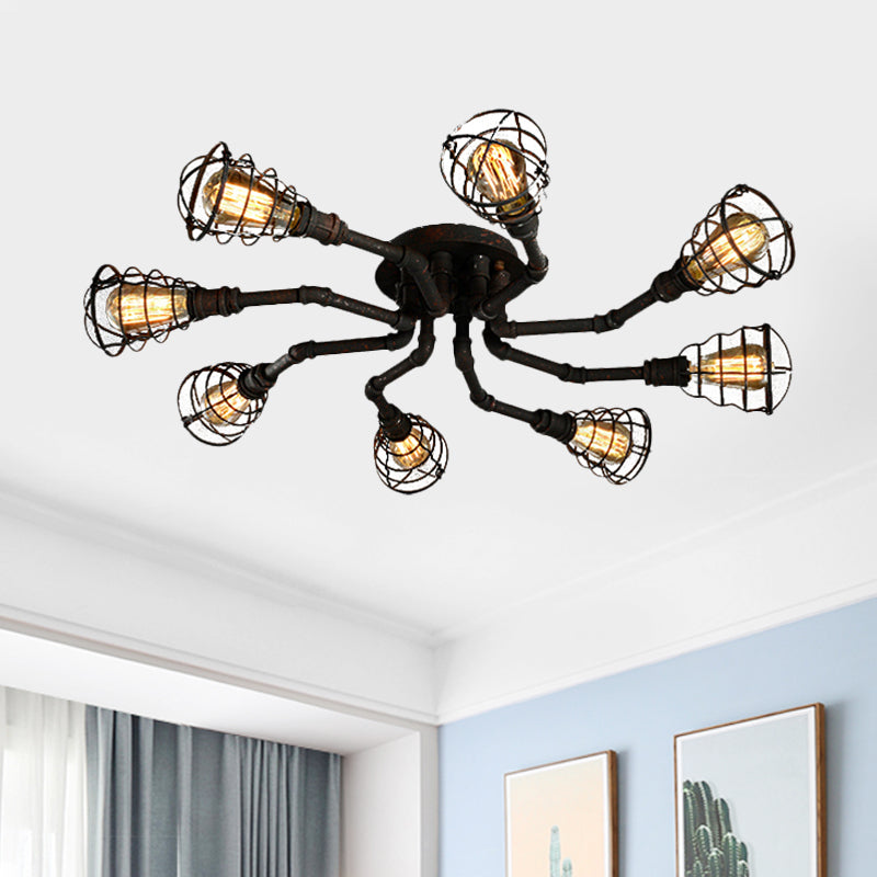 Black/Bronze 4/6/8 Bulbs Ceiling Lamp Farmhouse Metal Twisted Pipe Semi Flush Light Fixture for Restaurant Clearhalo 'Ceiling Lights' 'Close To Ceiling Lights' 'Close to ceiling' 'Semi-flushmount' Lighting' 460054