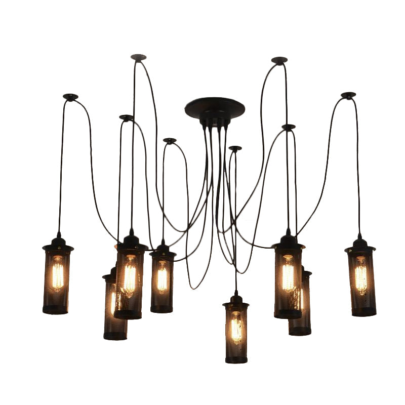 3/8 Bulbs Pendant Light with Cylinder Mesh Shade Metal Vintage Stylish Kitchen Ceiling Fixture in Black, Round/Linear Canopy Clearhalo 'Art Deco Pendants' 'Black' 'Cast Iron' 'Ceiling Lights' 'Ceramic' 'Crystal' 'Industrial Pendants' 'Industrial' 'Metal' 'Middle Century Pendants' 'Pendant Lights' 'Pendants' 'Rustic Pendants' 'Tiffany' Lighting' 460197