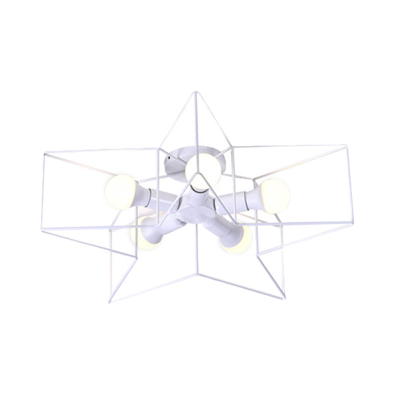 Star Cage Metallic Shade Semi Flush Pendant Light Loft Stylish 5 Lights Bedroom Ceiling Lighting in Black/White Clearhalo 'Ceiling Lights' 'Close To Ceiling Lights' 'Close to ceiling' 'Semi-flushmount' Lighting' 460248