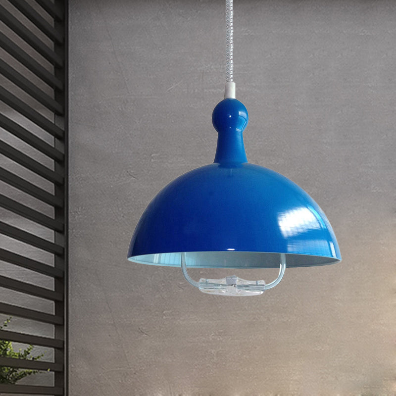 1 Head Extendable Domed Hanging Fixture Industrial Style Chrome/Red Aluminum Ceiling Pendant with Handle Clearhalo 'Art Deco Pendants' 'Cast Iron' 'Ceiling Lights' 'Ceramic' 'Crystal' 'Industrial Pendants' 'Industrial' 'Metal' 'Middle Century Pendants' 'Pendant Lights' 'Pendants' 'Tiffany' Lighting' 460334