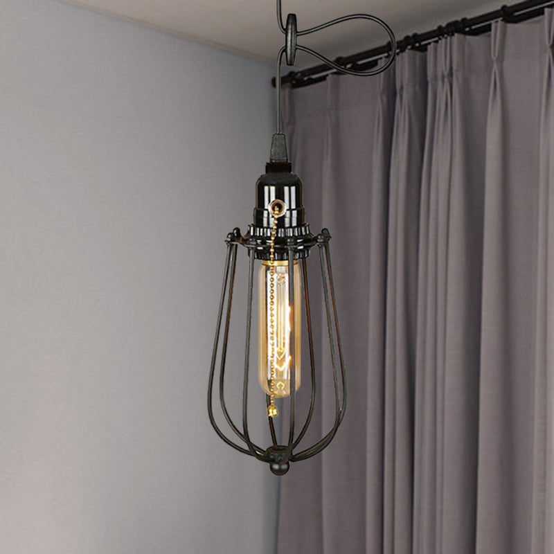 Black Bulb Shaped Hanging Lamp Industrial Metal 1 Light Kitchen Height Adjustable Pendant Light with Wire Guard Clearhalo 'Art Deco Pendants' 'Black' 'Cast Iron' 'Ceiling Lights' 'Ceramic' 'Crystal' 'Industrial Pendants' 'Industrial' 'Metal' 'Middle Century Pendants' 'Pendant Lights' 'Pendants' 'Rustic Pendants' 'Tiffany' Lighting' 460367