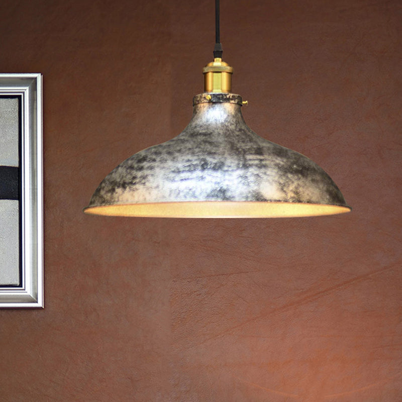 1 Light Pendant Ceiling Light Antique Style Bowl Iron Hanging Lamp with Adjustable Cord in Brass/Aged Silver Clearhalo 'Art Deco Pendants' 'Cast Iron' 'Ceiling Lights' 'Ceramic' 'Crystal' 'Industrial Pendants' 'Industrial' 'Metal' 'Middle Century Pendants' 'Pendant Lights' 'Pendants' 'Tiffany' Lighting' 460432
