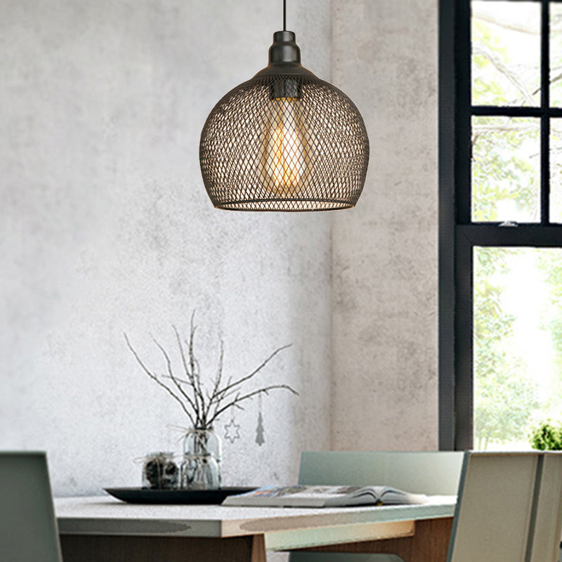 Wire Mesh Metal Pendant Lighting Industrial One Bulb Dining Room Height Adjustable Hanging Lamp in Black Clearhalo 'Art Deco Pendants' 'Black' 'Cast Iron' 'Ceiling Lights' 'Ceramic' 'Crystal' 'Industrial Pendants' 'Industrial' 'Metal' 'Middle Century Pendants' 'Pendant Lights' 'Pendants' 'Rustic Pendants' 'Tiffany' Lighting' 460472